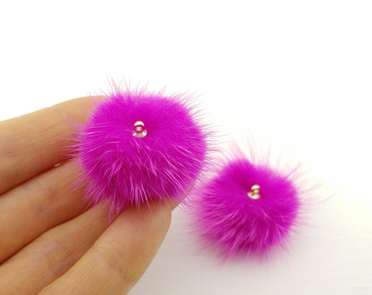 (top ring) Ruby Pink, 30mm Mink Fur Ball, ECT0009R