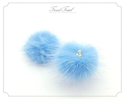 (top ring) Sky Bule, 30mm Mink Fur Ball, ECT0009R