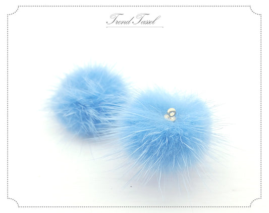 (top ring) Sky Bule, 30mm Mink Fur Ball, ECT0009R