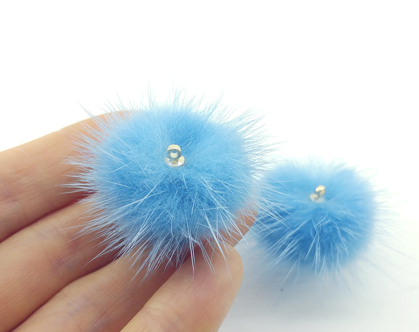 (top ring) Sky Bule, 30mm Mink Fur Ball, ECT0009R