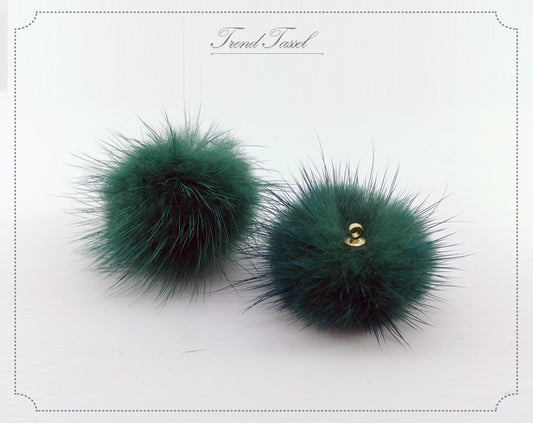 (top ring) Teal Green, 30mm Mink Fur Ball, ECT0009R