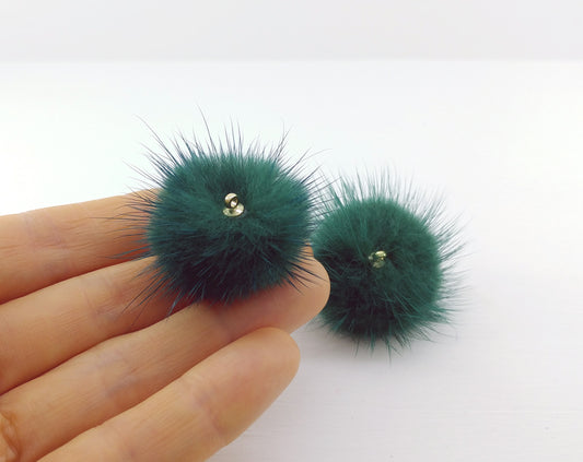 (top ring) Teal Green, 30mm Mink Fur Ball, ECT0009R