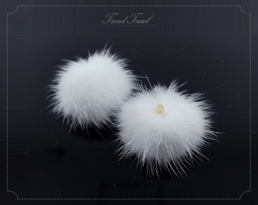 (top ring) White, 30mm Mink Fur Ball, ECT0009R