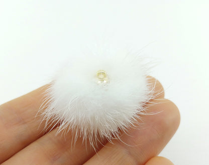 (top ring) White, 30mm Mink Fur Ball, ECT0009R