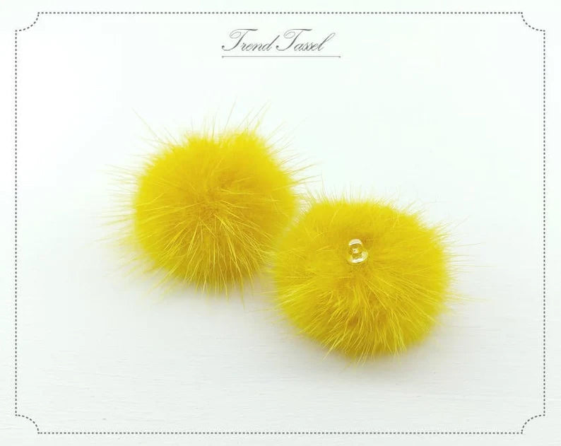 (top ring) Yellow, 30mm Mink Fur Ball, ECT0009R