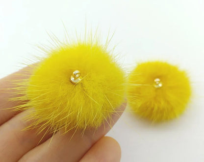 (top ring) Yellow, 30mm Mink Fur Ball, ECT0009R
