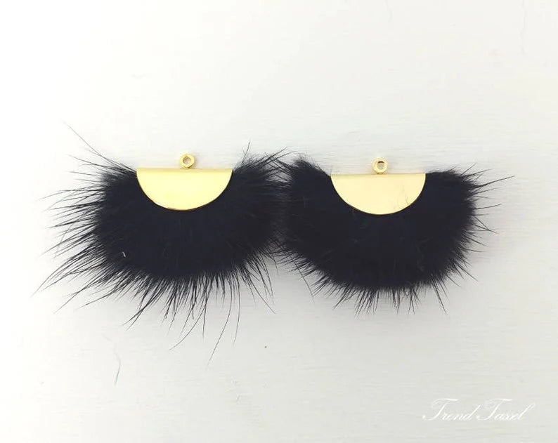 Black, 26mm Mink Fur Fan Cap Pendant, ECT0034