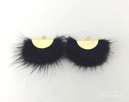 Black, 26mm Mink Fur Fan Cap Pendant, ECT0034
