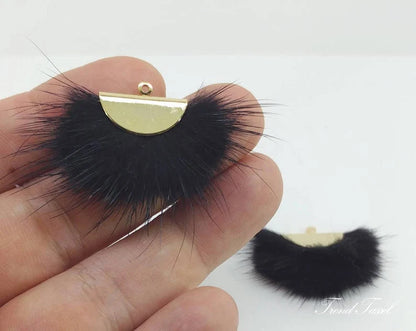 Black, 26mm Mink Fur Fan Cap Pendant, ECT0034