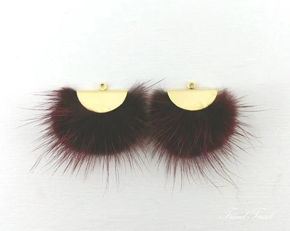 Burgundy, 26mm Mink Fur Fan Cap Pendant, ECT0034