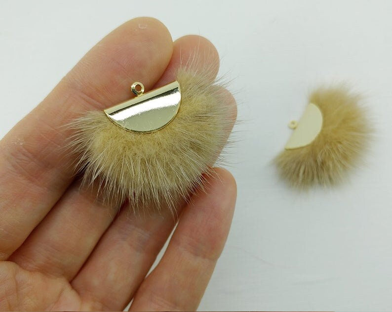 Dark Beige, 26mm Mink Fur Fan Cap Pendant, ECT0034