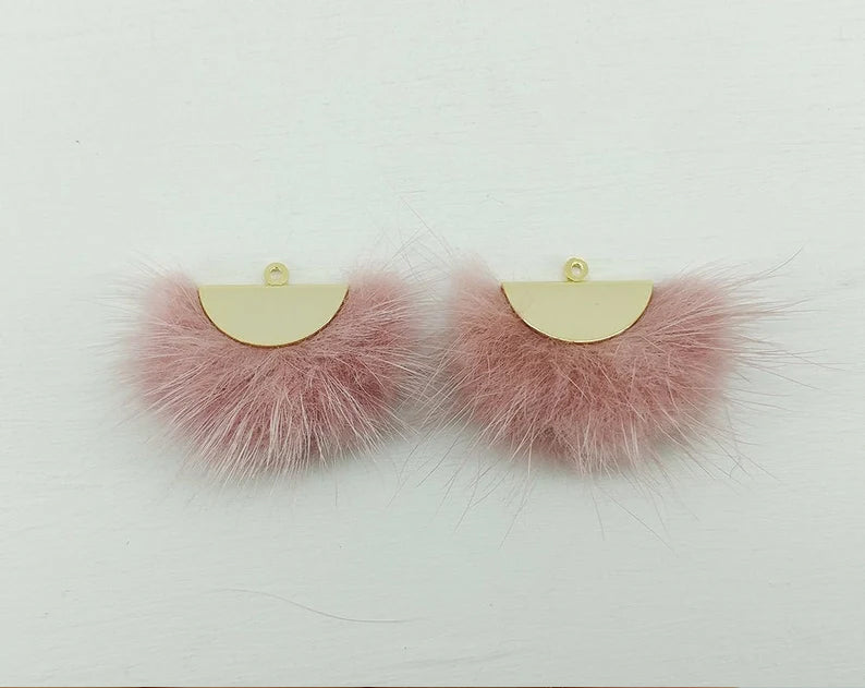 Indie Pink, 26mm Mink Fur Fan Cap Pendant, ECT0034