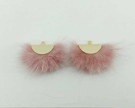Indie Pink, 26mm Mink Fur Fan Cap Pendant, ECT0034