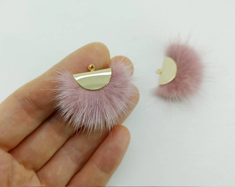Indie Pink, 26mm Mink Fur Fan Cap Pendant, ECT0034