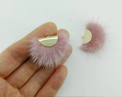 Indie Pink, 26mm Mink Fur Fan Cap Pendant, ECT0034