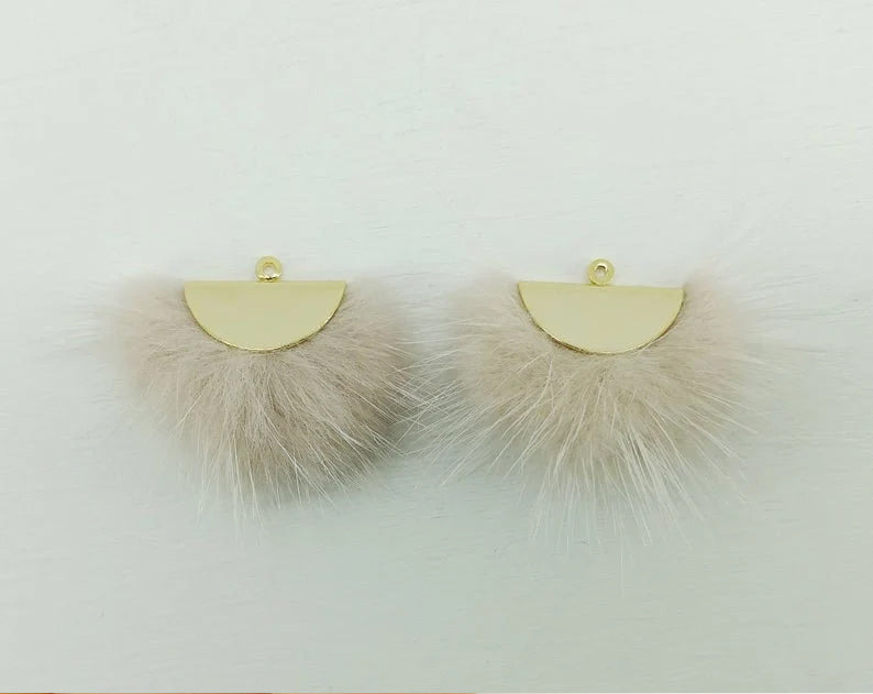 Milk Beige, 26mm Mink Fur Fan Cap Pendant, ECT0034