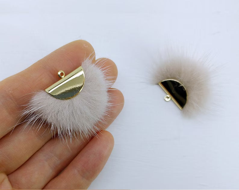 Milk Beige, 26mm Mink Fur Fan Cap Pendant, ECT0034