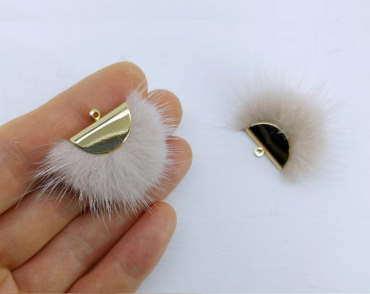 Milk Beige, 26mm Mink Fur Fan Cap Pendant, ECT0034