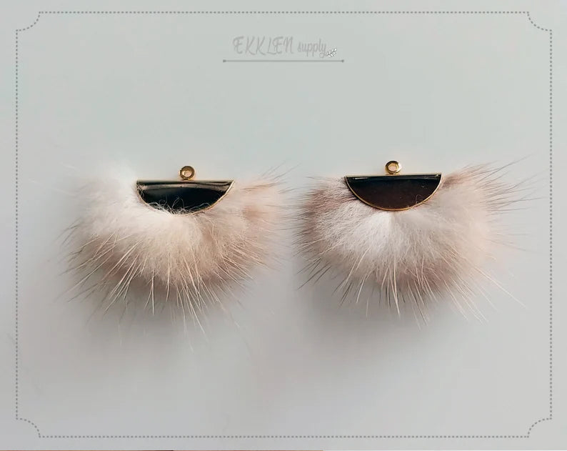 Natural Beige, 26mm Mink Fur Fan Cap Pendant, ECT0034