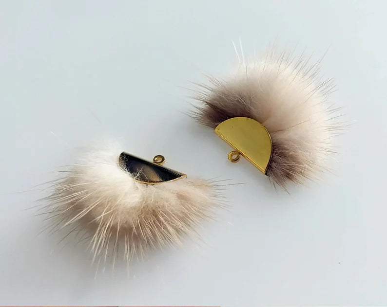 Natural Beige, 26mm Mink Fur Fan Cap Pendant, ECT0034