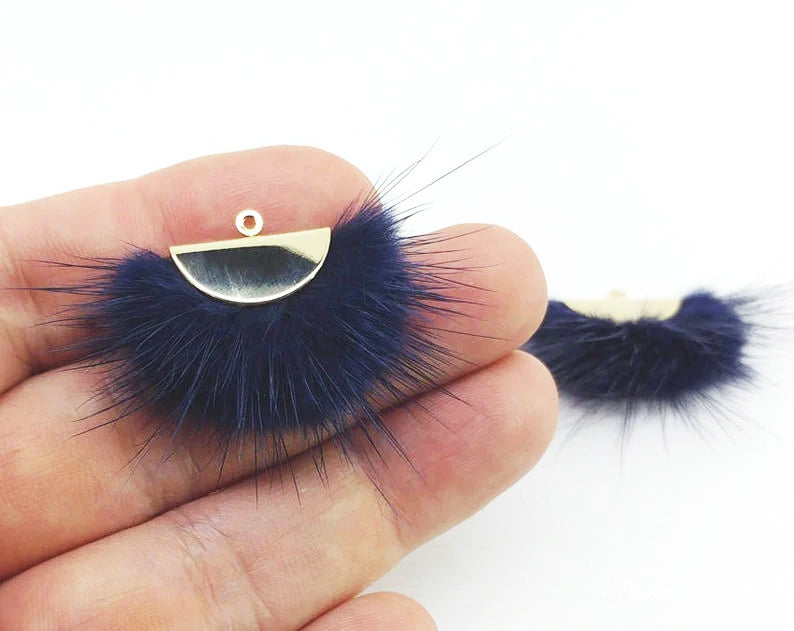 Navy, 26mm Mink Fur Fan Cap Pendant, ECT0034