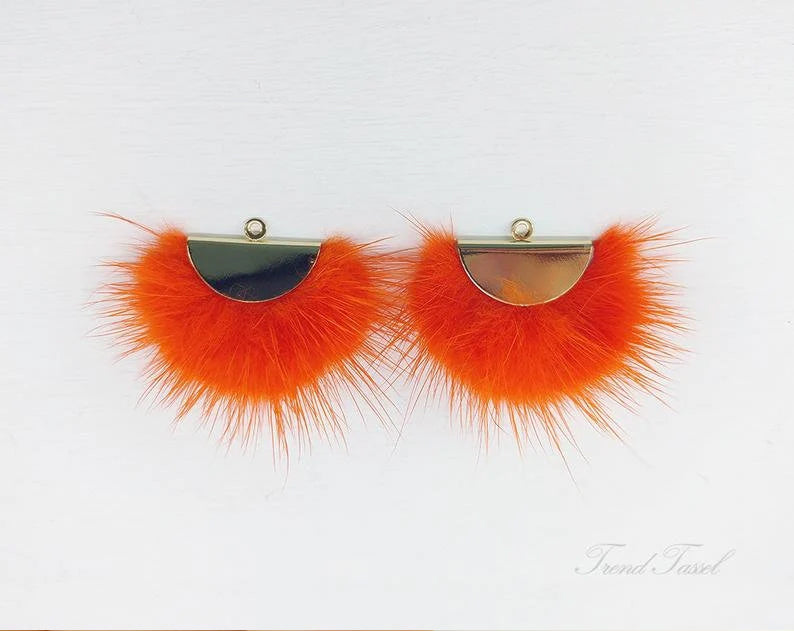 Orange, 26mm Mink Fur Fan Cap Pendant, ECT0034