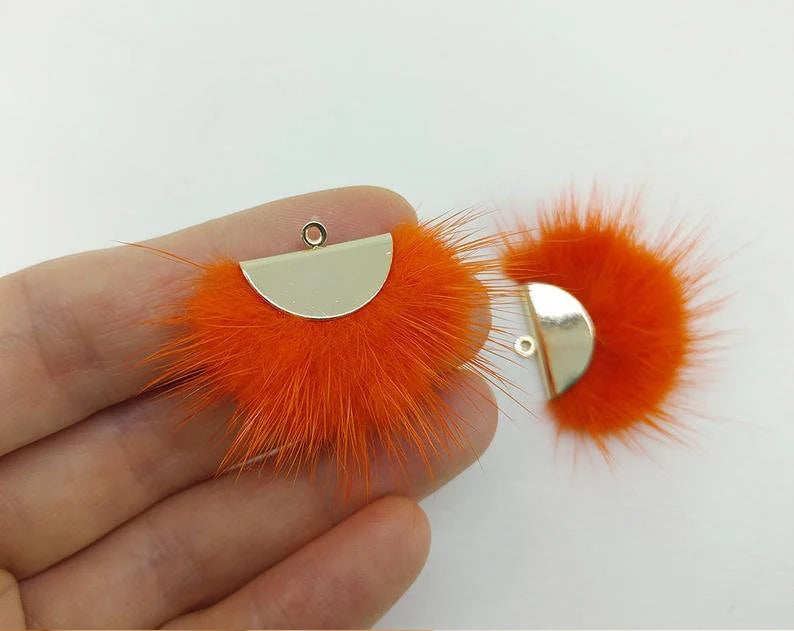 Orange, 26mm Mink Fur Fan Cap Pendant, ECT0034