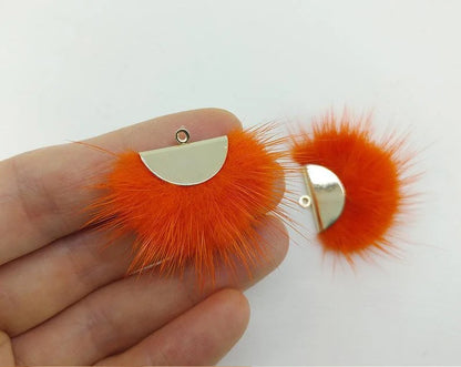 Orange, 26mm Mink Fur Fan Cap Pendant, ECT0034