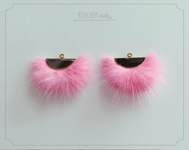 Pink, 26mm Mink Fur Fan Cap Pendant, ECT0034