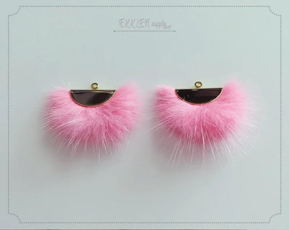 Pink, 26mm Mink Fur Fan Cap Pendant, ECT0034