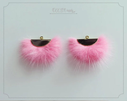 Pink, 26mm Mink Fur Fan Cap Pendant, ECT0034