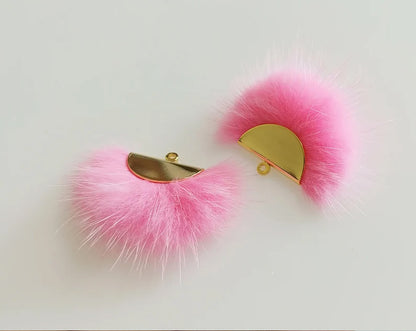 Pink, 26mm Mink Fur Fan Cap Pendant, ECT0034