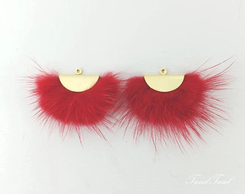 Red, 26mm Mink Fur Fan Cap Pendant, ECT0034