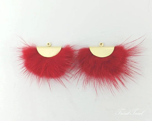 Red, 26mm Mink Fur Fan Cap Pendant, ECT0034