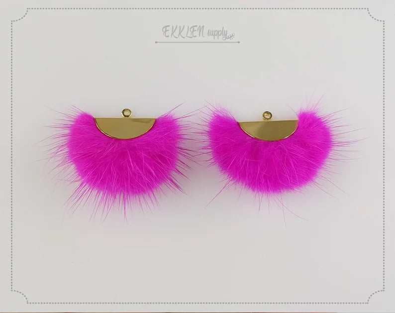 Ruby Pink, 26mm Mink Fur Fan Cap Pendant, ECT0034