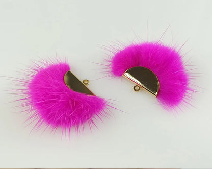 Ruby Pink, 26mm Mink Fur Fan Cap Pendant, ECT0034