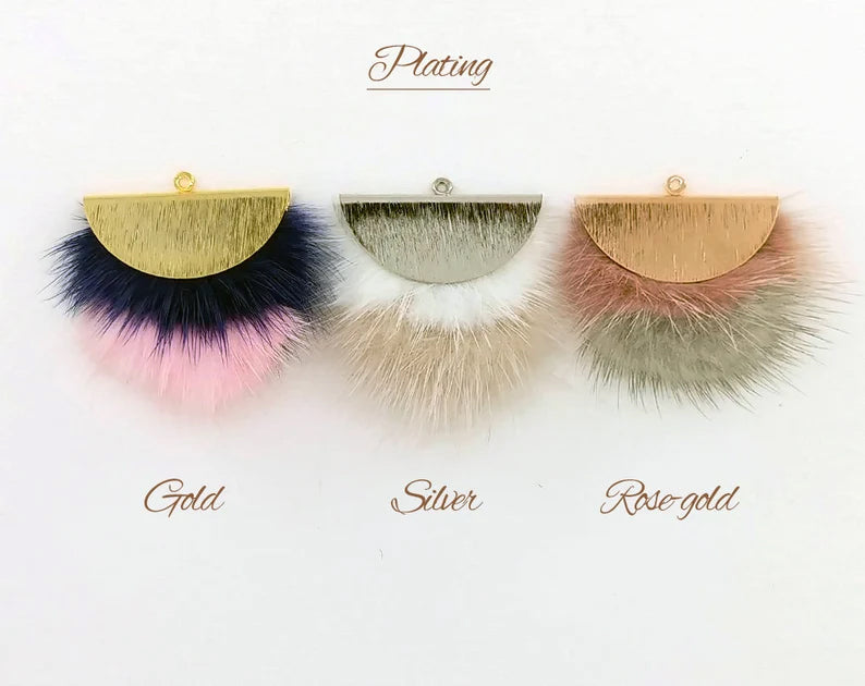 2 pcs - Double Fur Fan, 40mm gray & burgundy Mink, Natural Genuine Mink PomPom Tassel supply, ECT0038