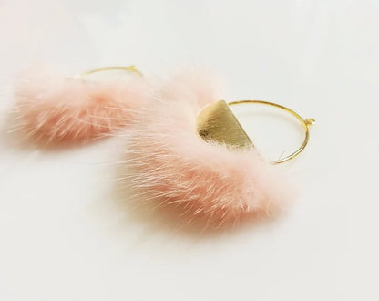 Babypink, 50mm Half Moon Mink Fur Pendant, ECT0039