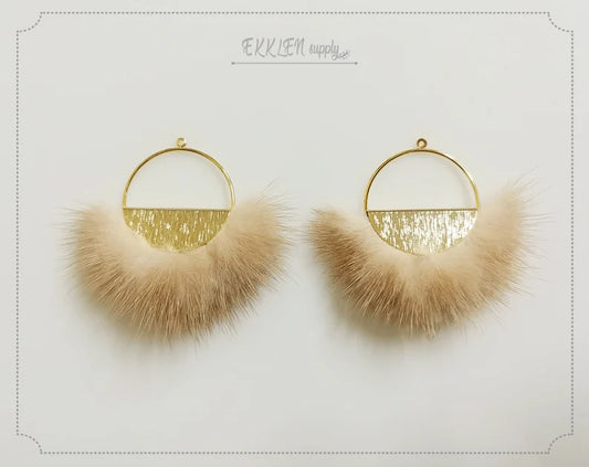 Beige, 50mm Half Moon Mink Fur Pendant, ECT0039