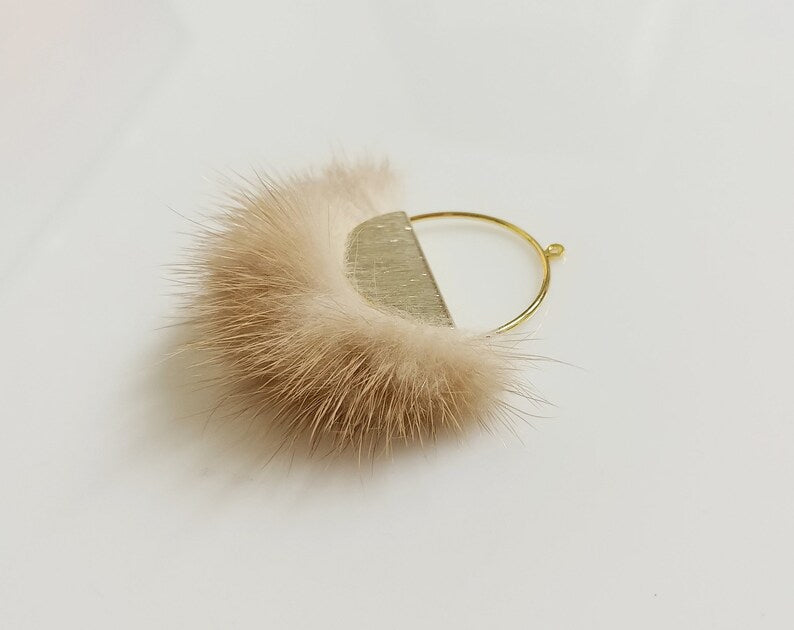 Beige, 50mm Half Moon Mink Fur Pendant, ECT0039