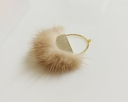 Beige, 50mm Half Moon Mink Fur Pendant, ECT0039