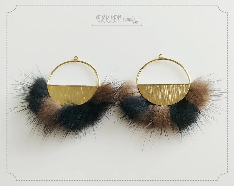 Black & Brown, 50mm Half Moon Mink Fur Pendant, ECT0039