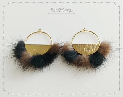 Black & Brown, 50mm Half Moon Mink Fur Pendant, ECT0039