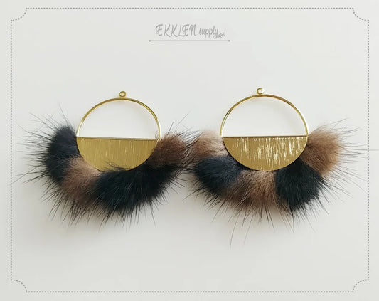 Black & Brown, 50mm Half Moon Mink Fur Pendant, ECT0039