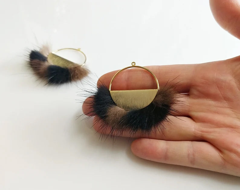 Ruby, 50mm Half Moon Mink Fur Pendant, ECT0039