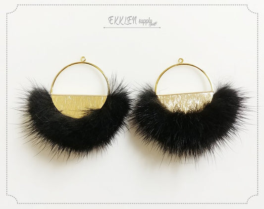 Black, 50mm Half Moon Mink Fur Pendant, ECT0039