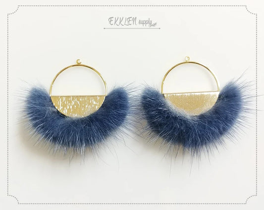 Blue, 50mm Half Moon Mink Fur Pendant, ECT0039