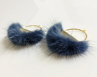 Blue, 50mm Half Moon Mink Fur Pendant, ECT0039