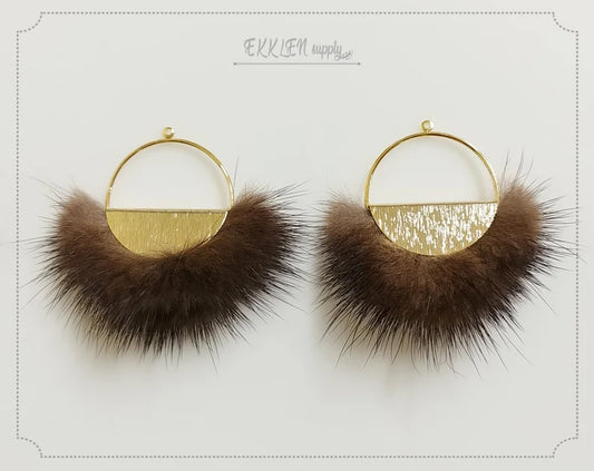 Brown, 50mm Half Moon Mink Fur Pendant, ECT0039