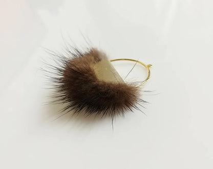 Brown, 50mm Half Moon Mink Fur Pendant, ECT0039